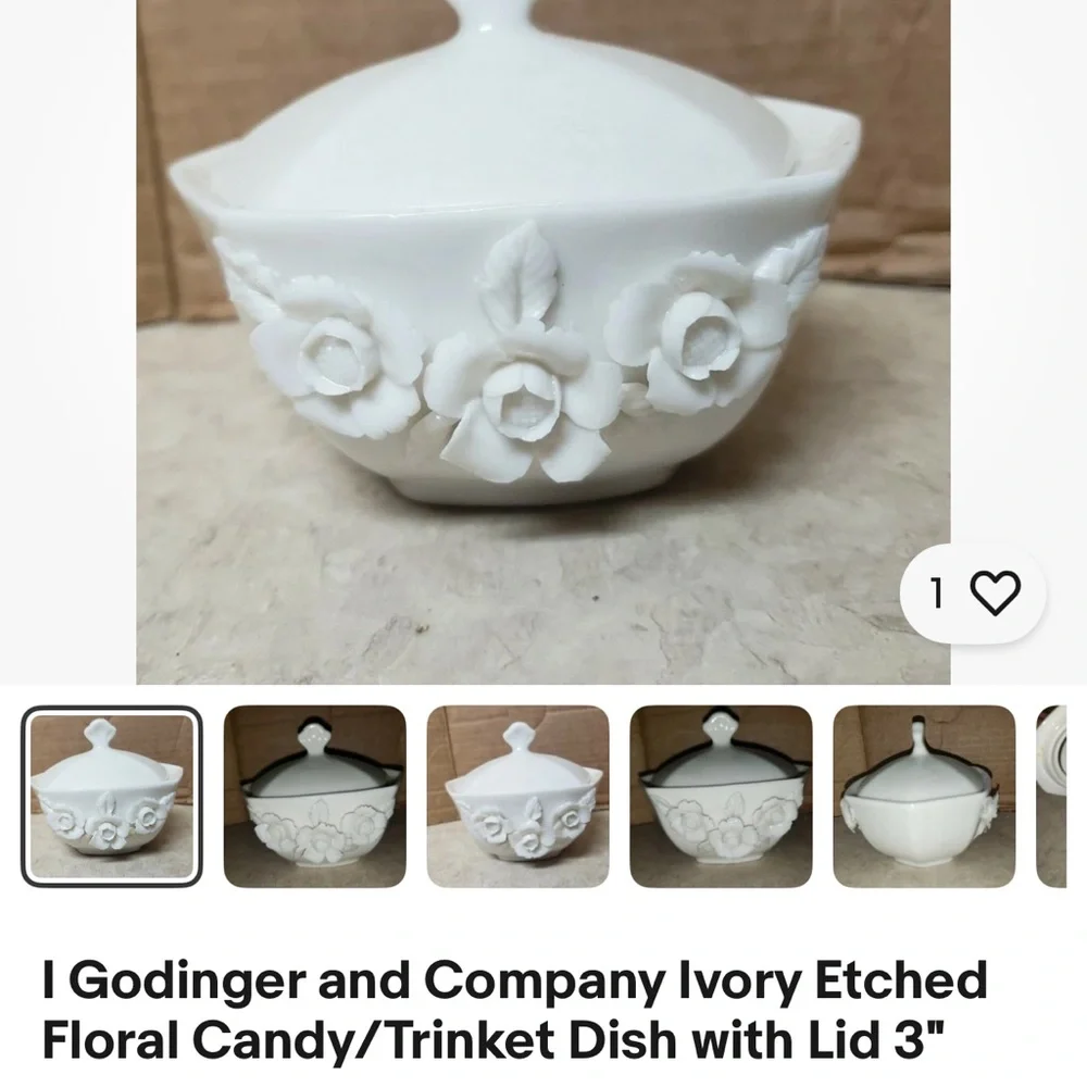 Vintage Godinger & Co Ivory Etched Floral Candy Dish with Lid